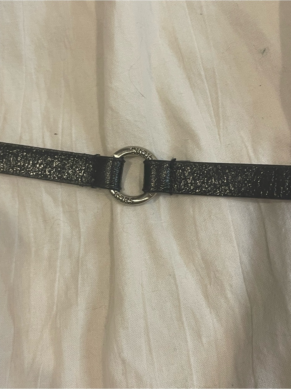 Michael Kors Black Leather Skinny Belt Silver Logo Ring Hardware S/M - Picture 6 of 9